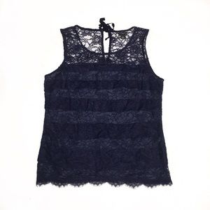 Navy Blue Ann Taylor Lace Blouse Size M